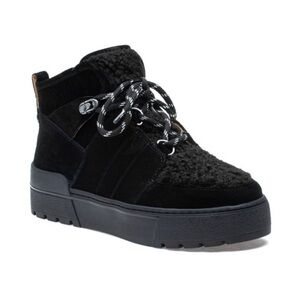 J Slides Nell Black Suede & Shearling Platform Sneakers Size 7.5 New in Box